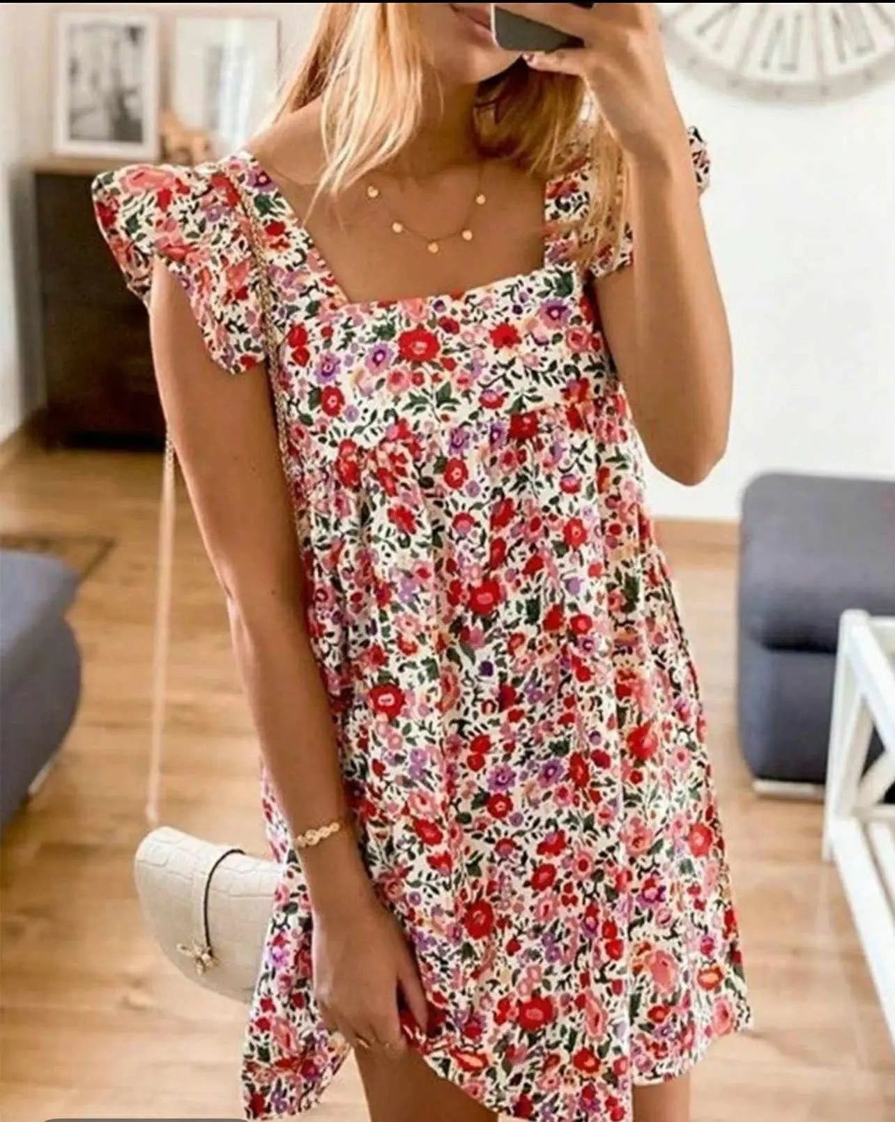 Ditsy Floral Print Square Neck Dress Branded By Barta
