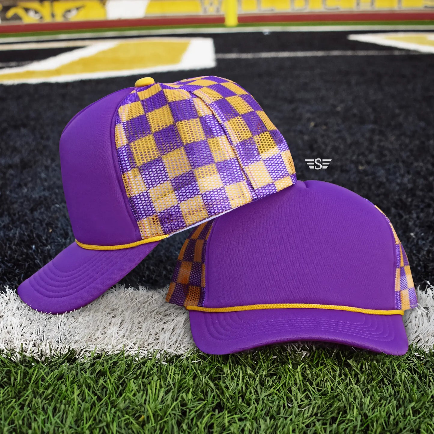 Checkered Mesh Back Foam Trucker Cap Flying S Company