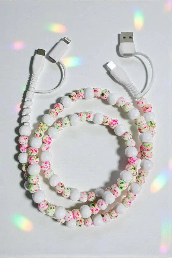 Updated White Confetti Beaded Cord Charger Nash Grey