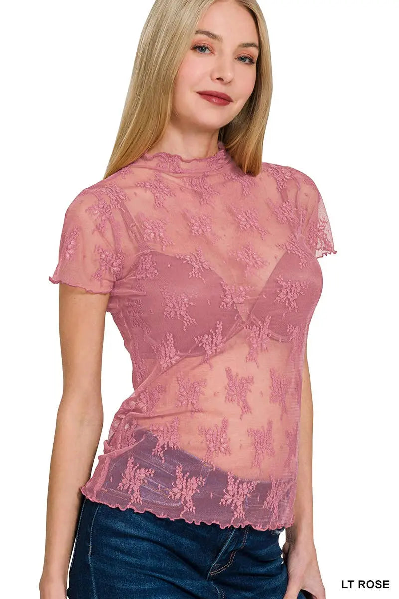 Lace See Through Layering Top As shown - Branded By Barta