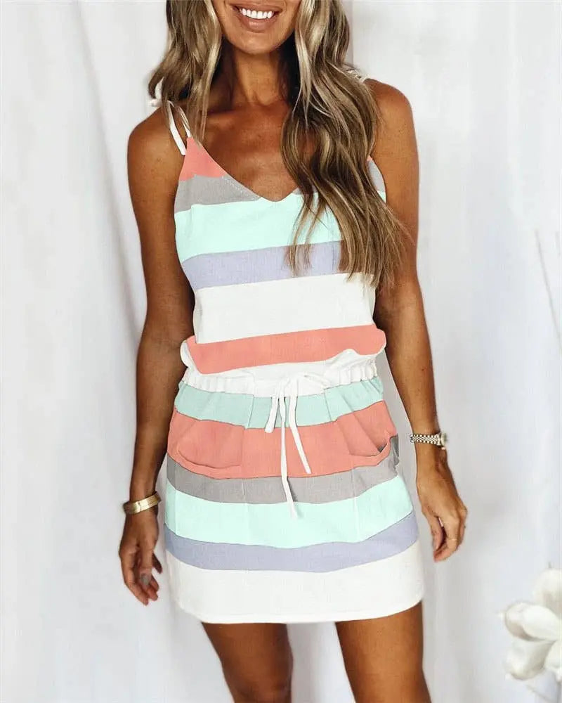 Colourblock striped pocket vest dress HIDDENBRAND