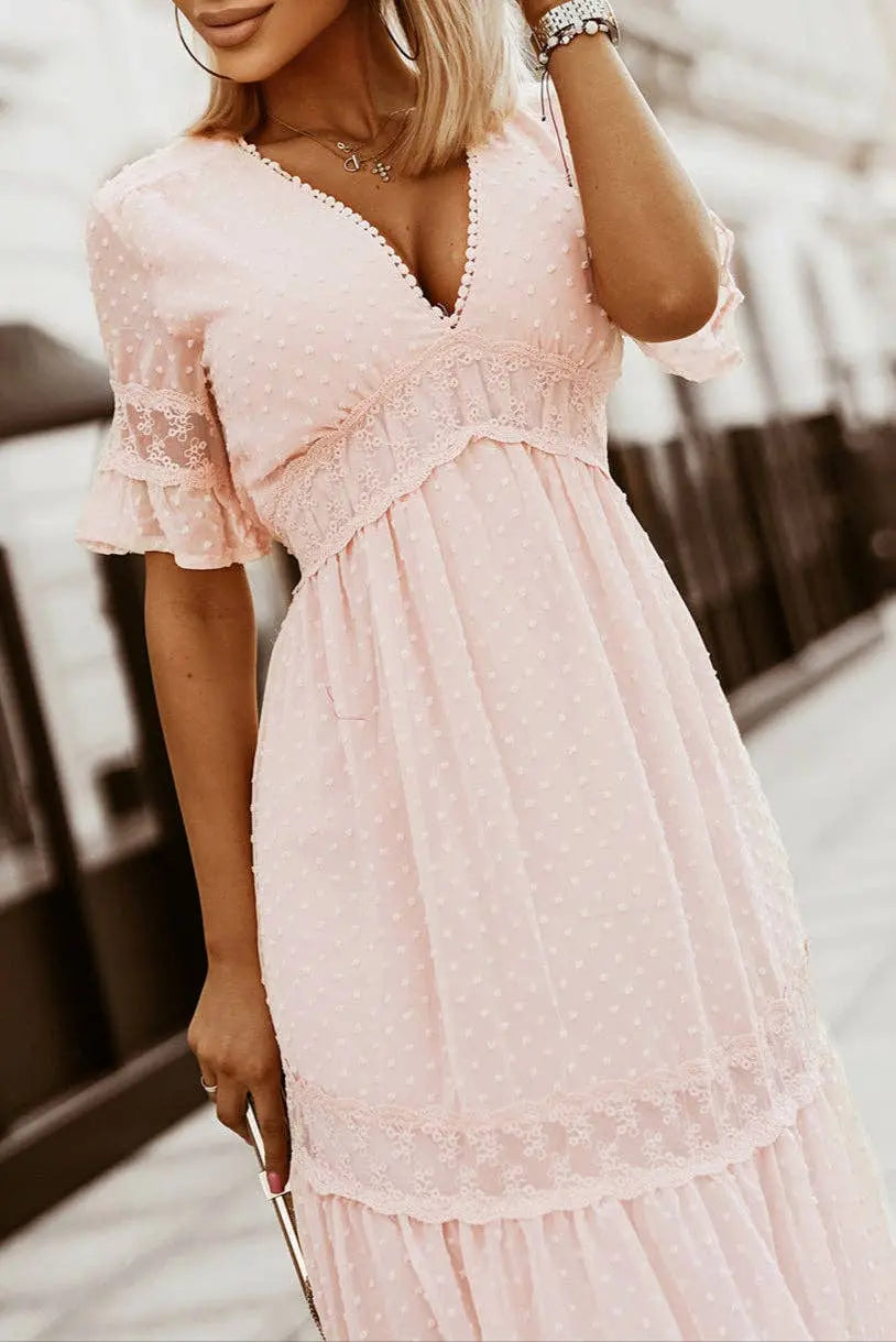 Swiss Dot Lace Trim Maxi Dress - Branded By Barta