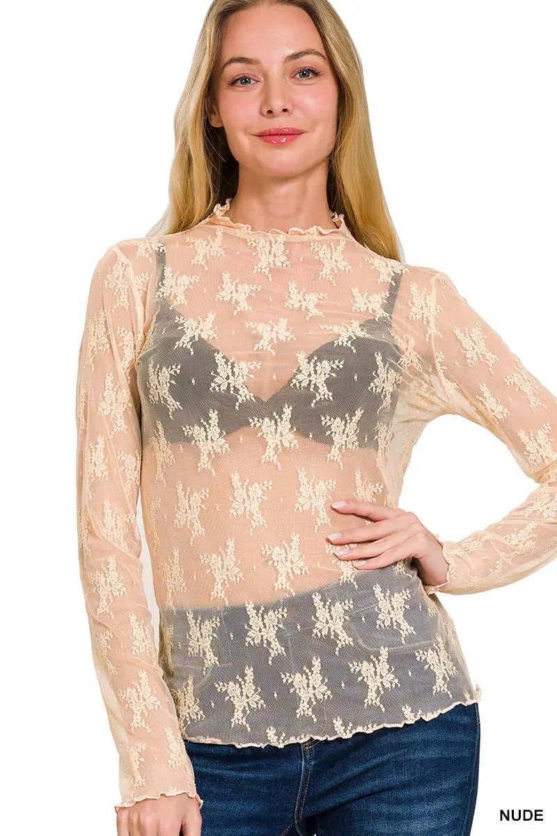 Lace See Through Layering Top As shown - Branded By Barta