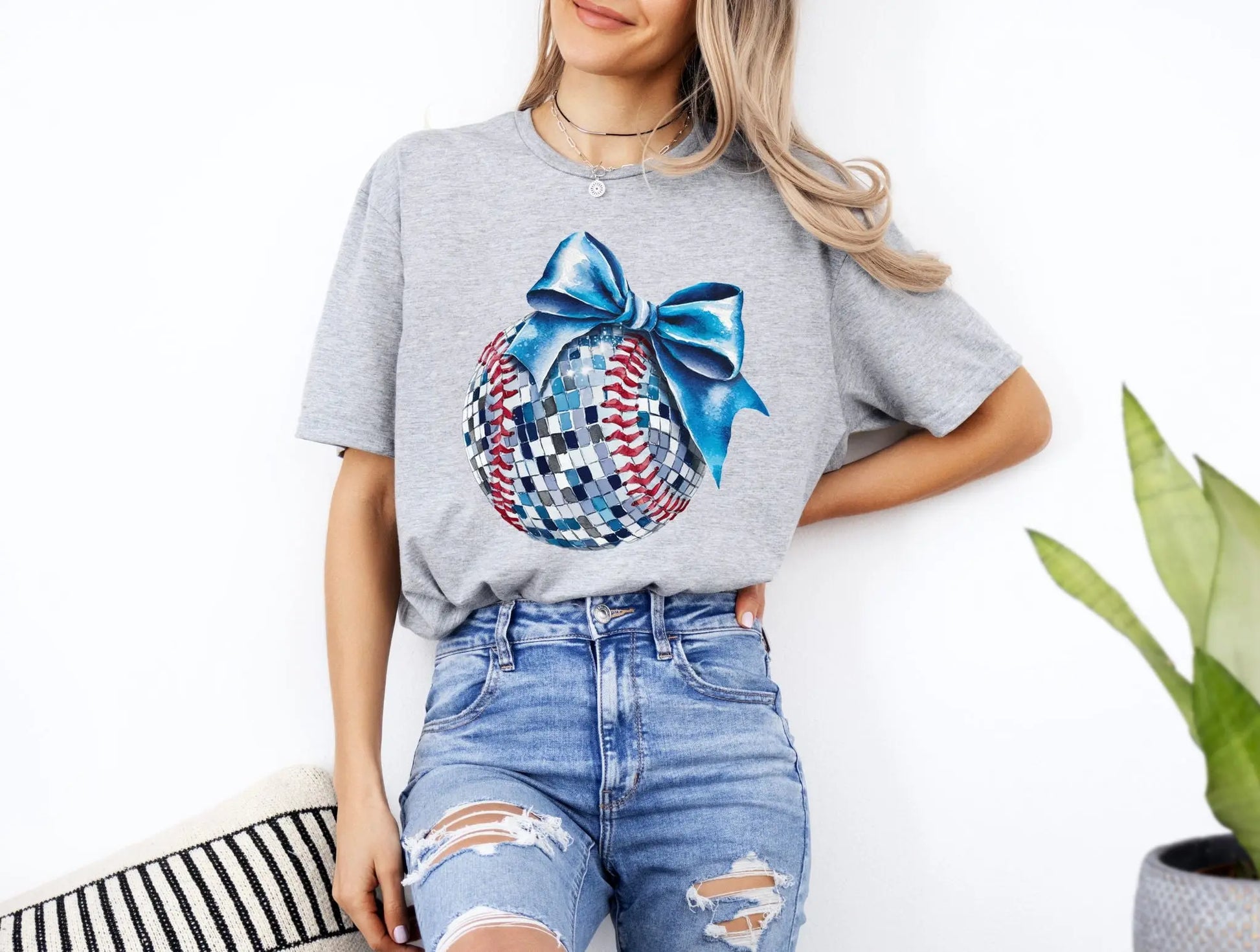 Baseball sequin blue bow - Branded By Barta