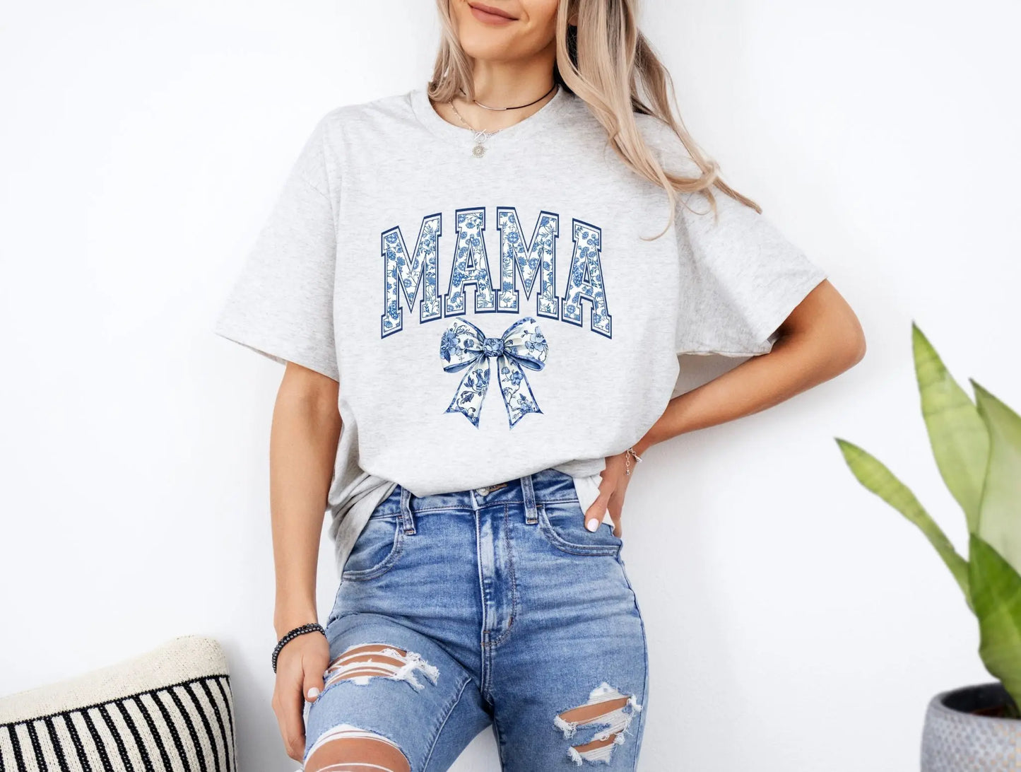 Mama blue floral with bow - Branded By Barta