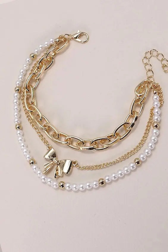 Bow Pearl Link Trio Set Bracelets Branded By Barta