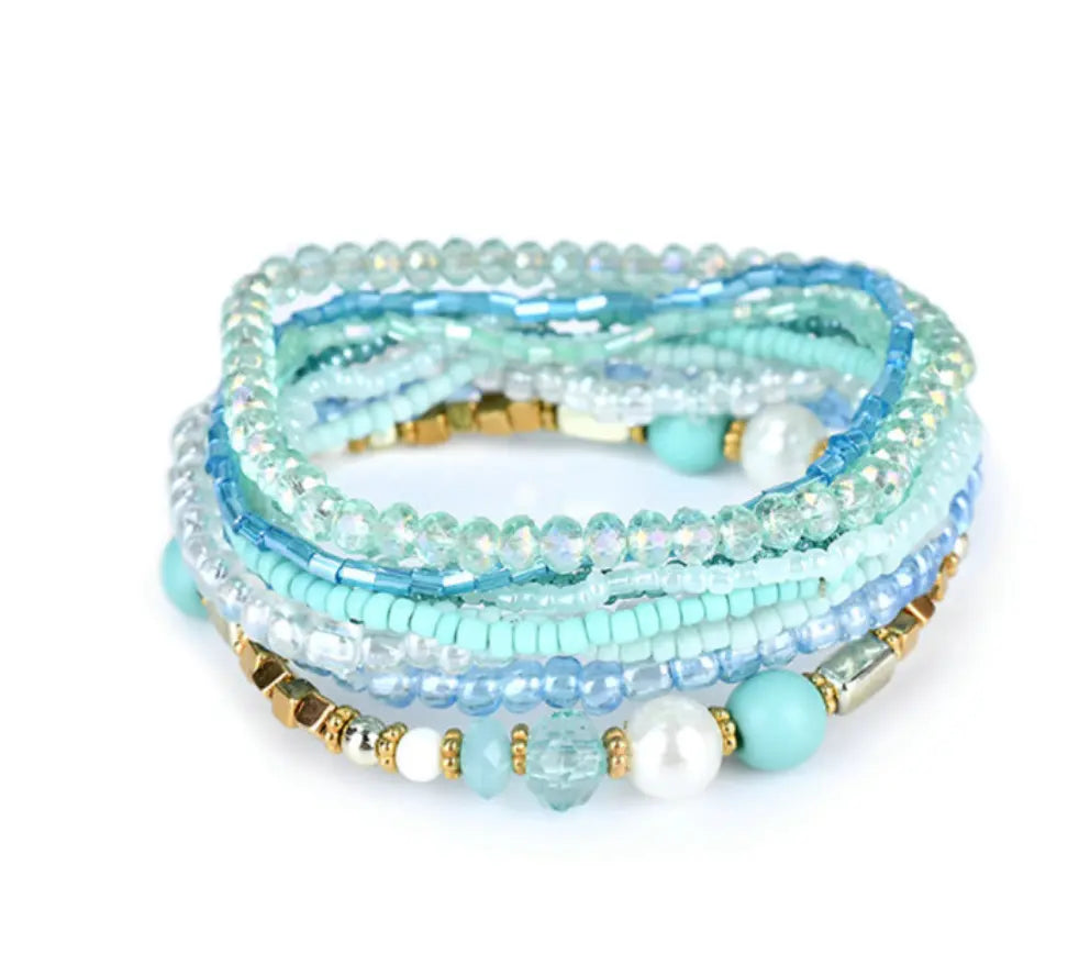 Light Blue Aqua Stretchy Bracelet Set Kate Tuesday Jewelry