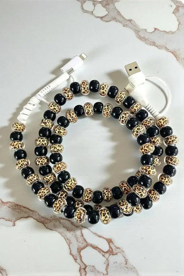 Updated Cheetah Beaded Cord Charger Nash Grey