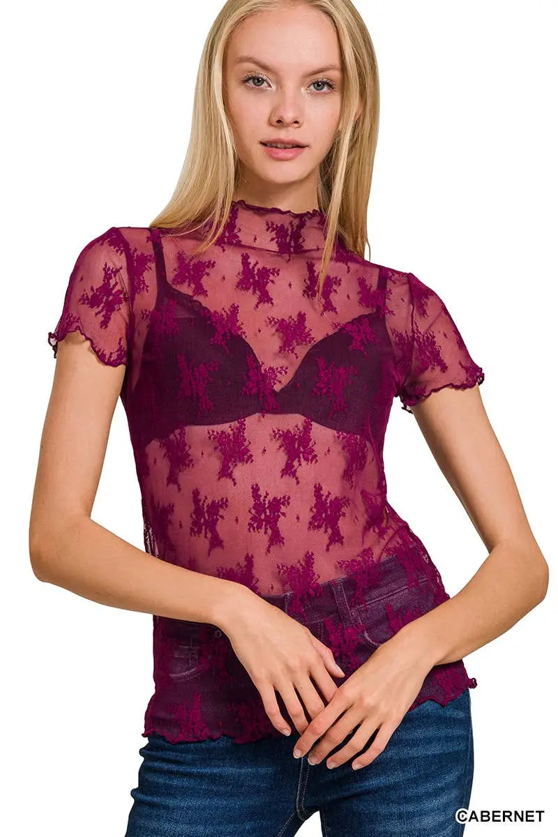 Lace See Through Layering Top As shown - Branded By Barta