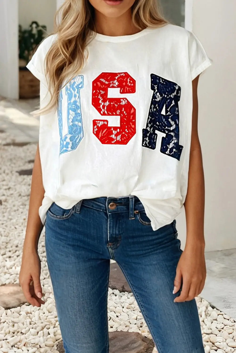LDC USA Stripe Letter Print Graphic Relaxed Top Little Daisy Closet