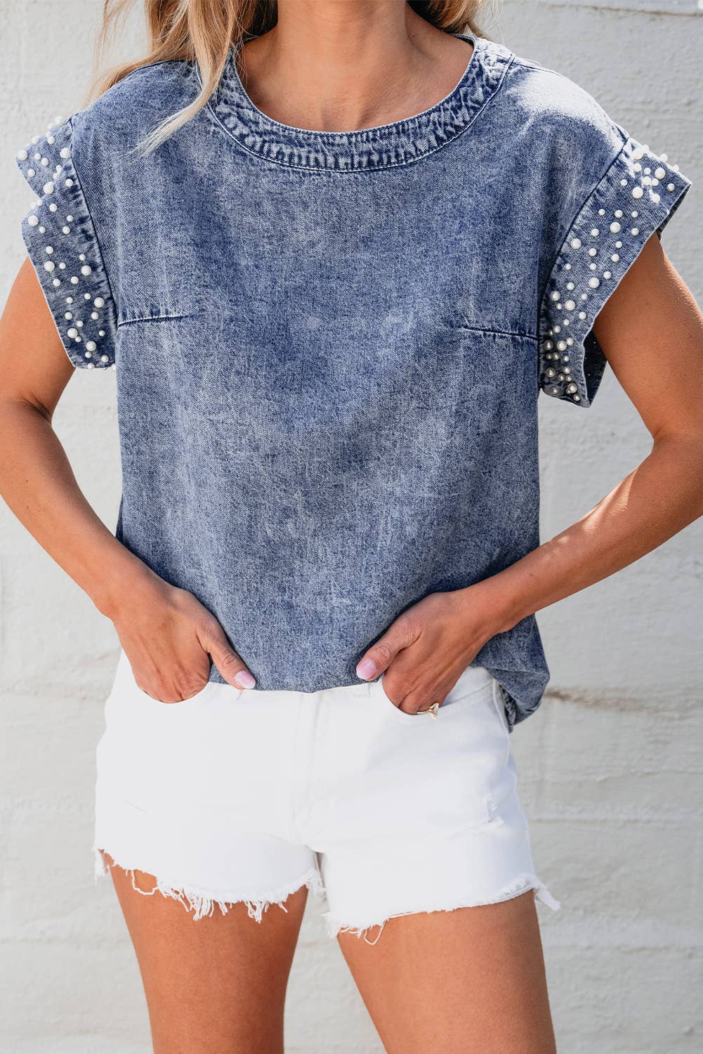 Denim Pearl Acid Wash Top - Branded By Barta