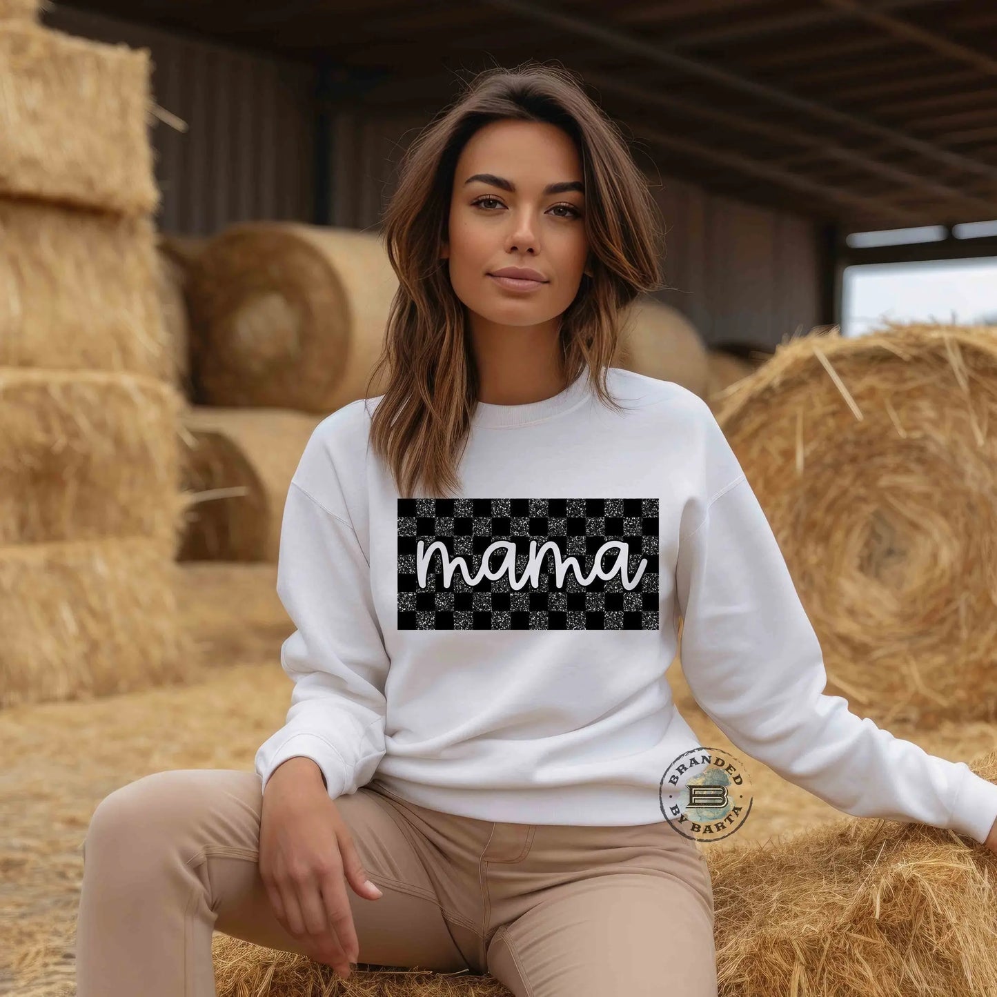 Checkered Mama Glitter Black - Branded By Barta