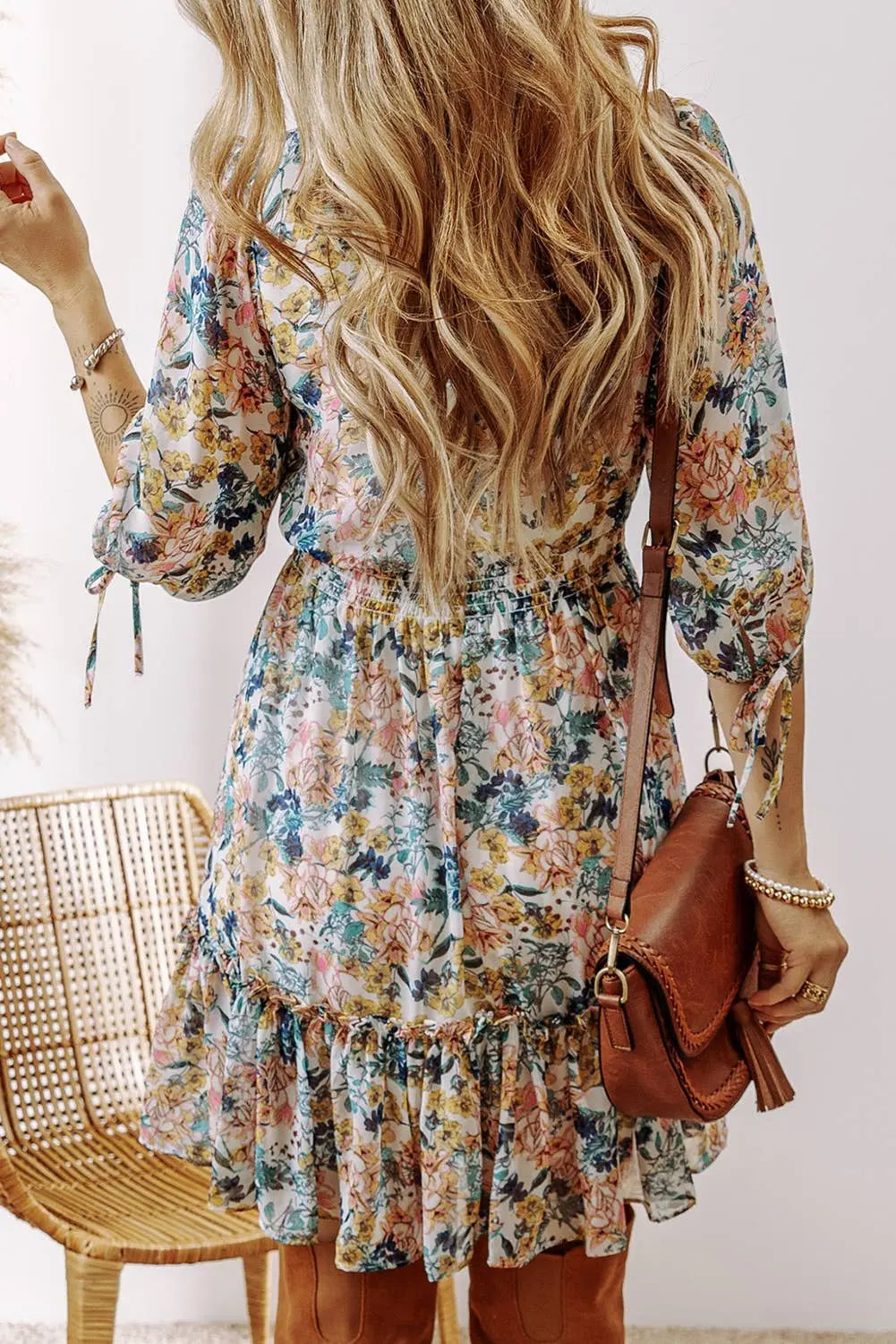 Floral Fall Clothing V Neck High Waist Ruffled Dress Little Daisy Closet