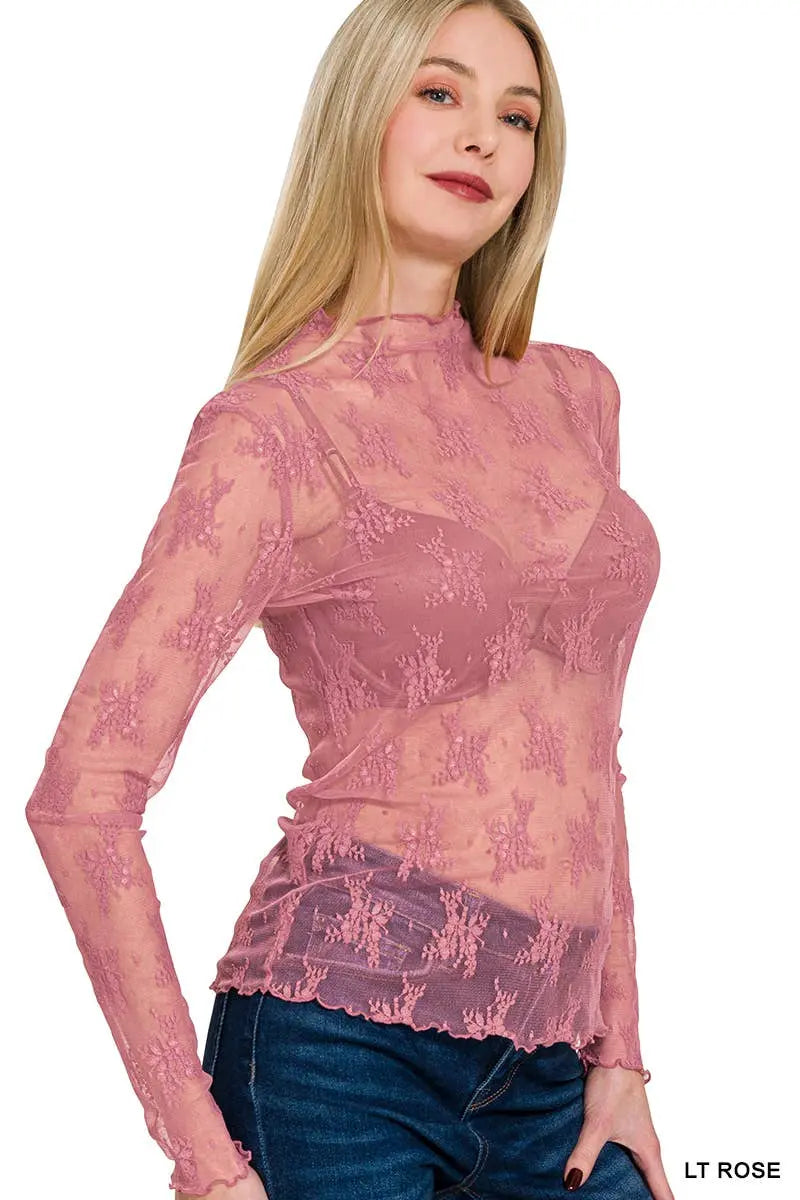 Lace See Through Layering Top As shown - Branded By Barta