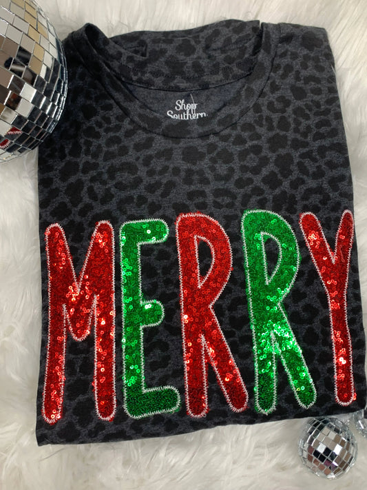 Merry (Christmas) Leopard Short Sleeve Shop Southern Belle