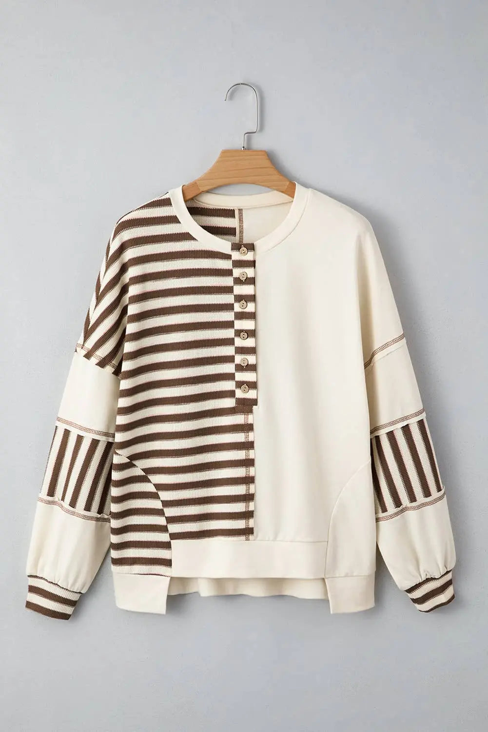 Stripe Stitched Detail Patchwork Oversized Pullover Top Little Daisy Closet