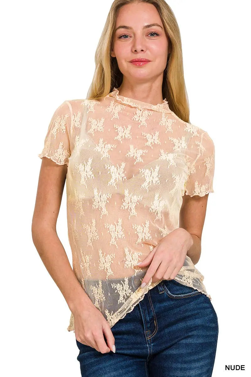 Lace See-through Layering Stretch Top - Branded By Barta