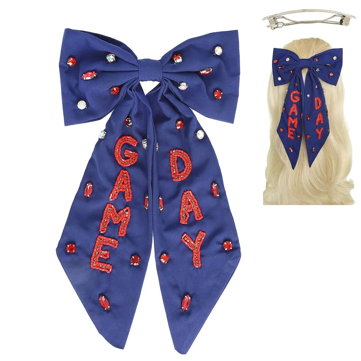 Game Day Bead Gemstone Bow Barrette Hair Clip SP Sophia Collection