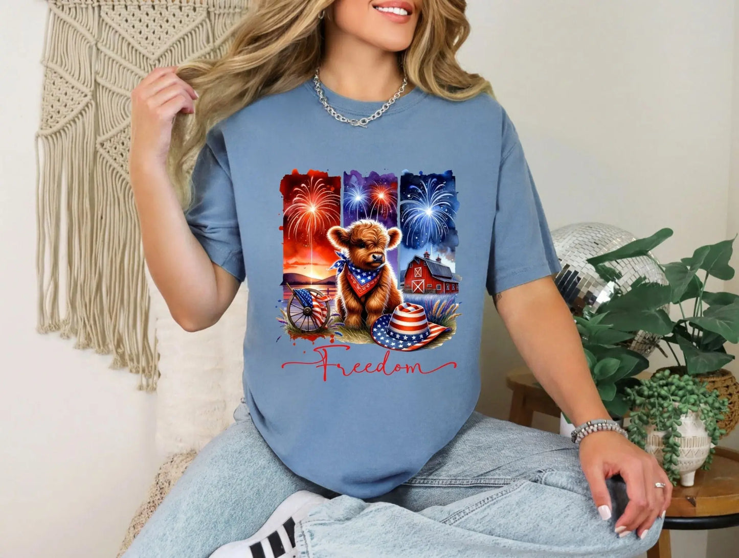 Highland cow freedom 4th of July brandedbybarta