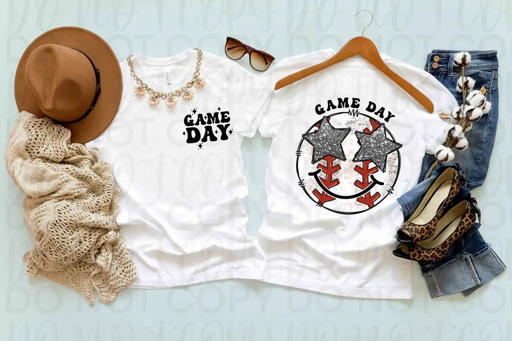 Baseball Game Day Stars Smiley Face - Branded By Barta