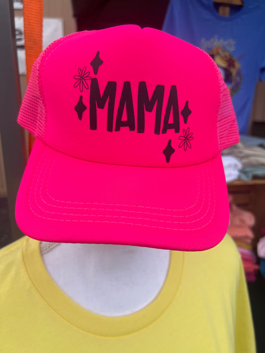 Mama Trucker Hat Neon Pink