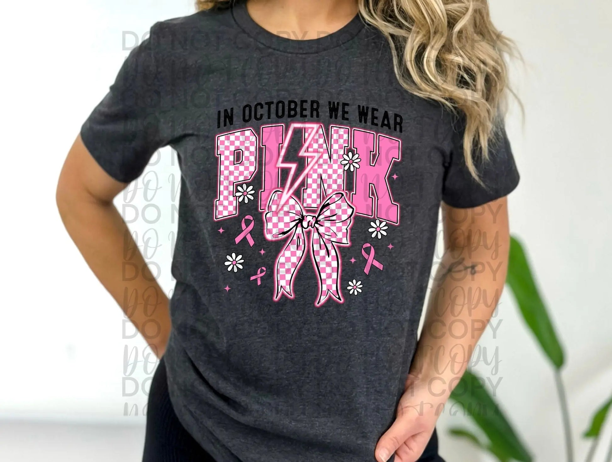 In october we wear pink with checkered bow - Branded By Barta