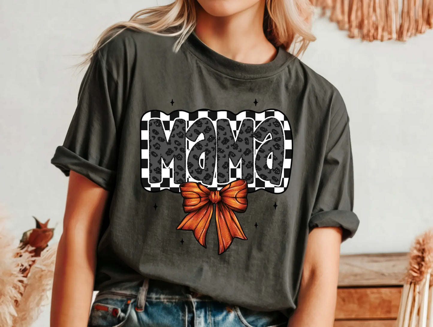 Mama checkered basketball bow