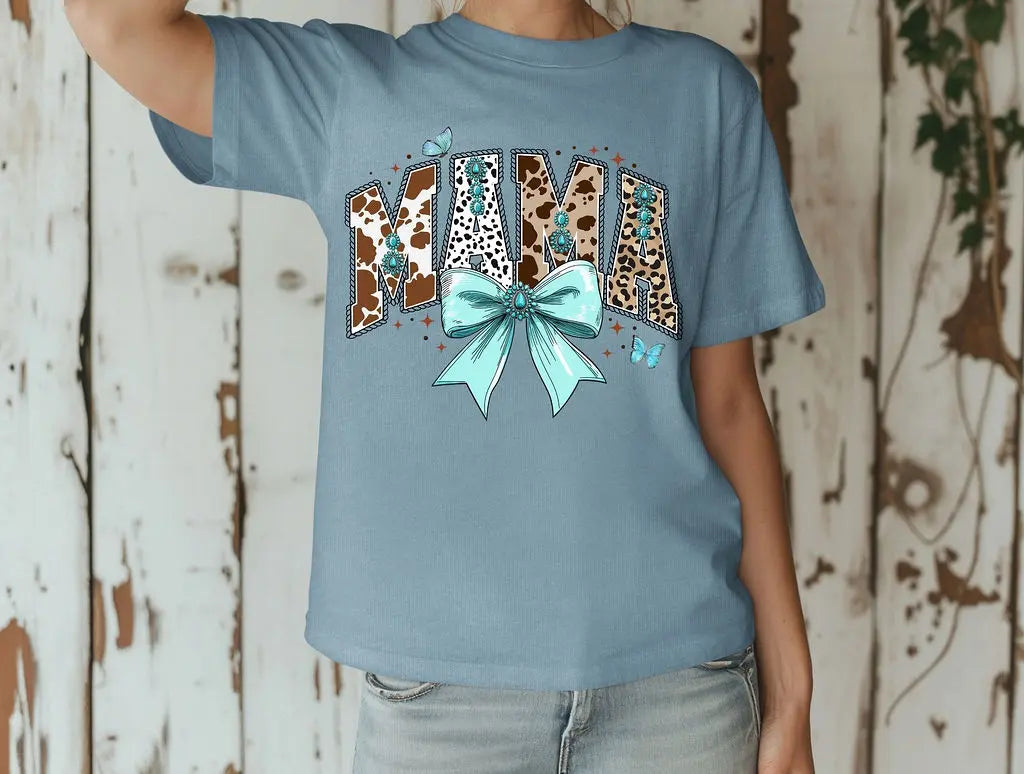 Mama Cow And Leopard Turquoise Bow - Branded By Barta