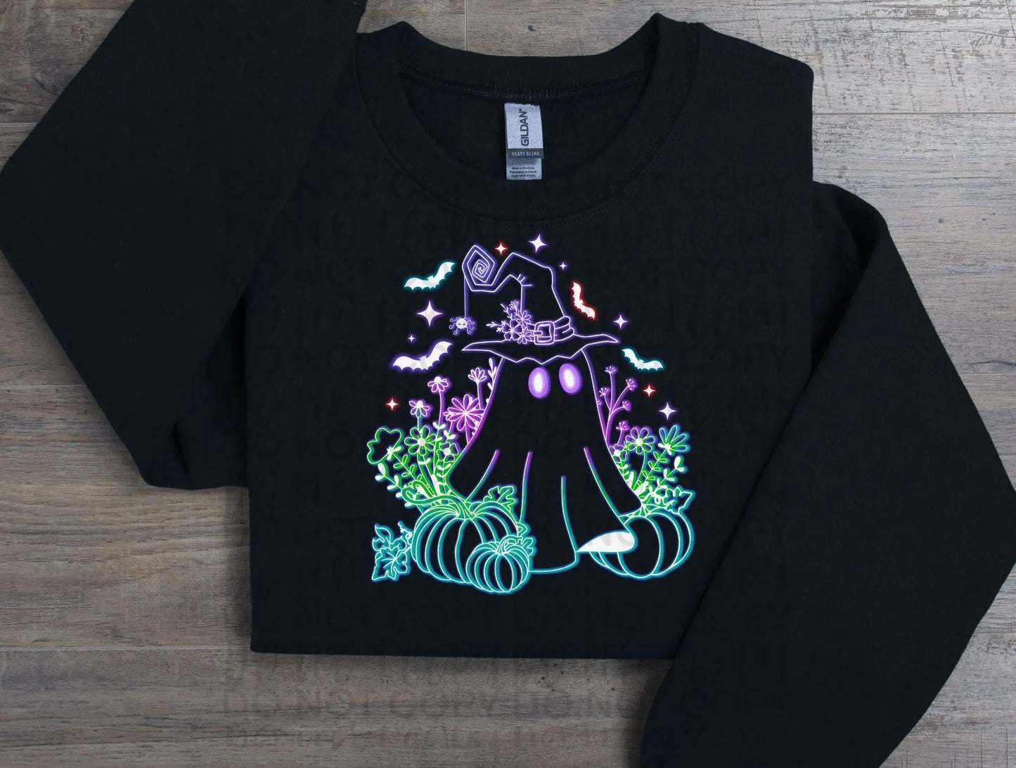 neon ghost with pumpkins - Branded By Barta