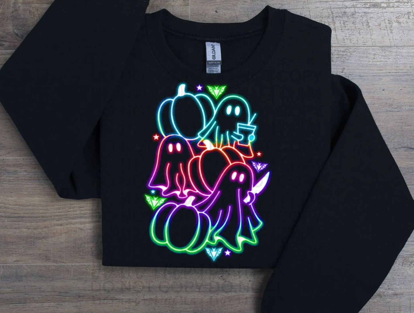 Neon ghost with pumpkins - Branded By Barta