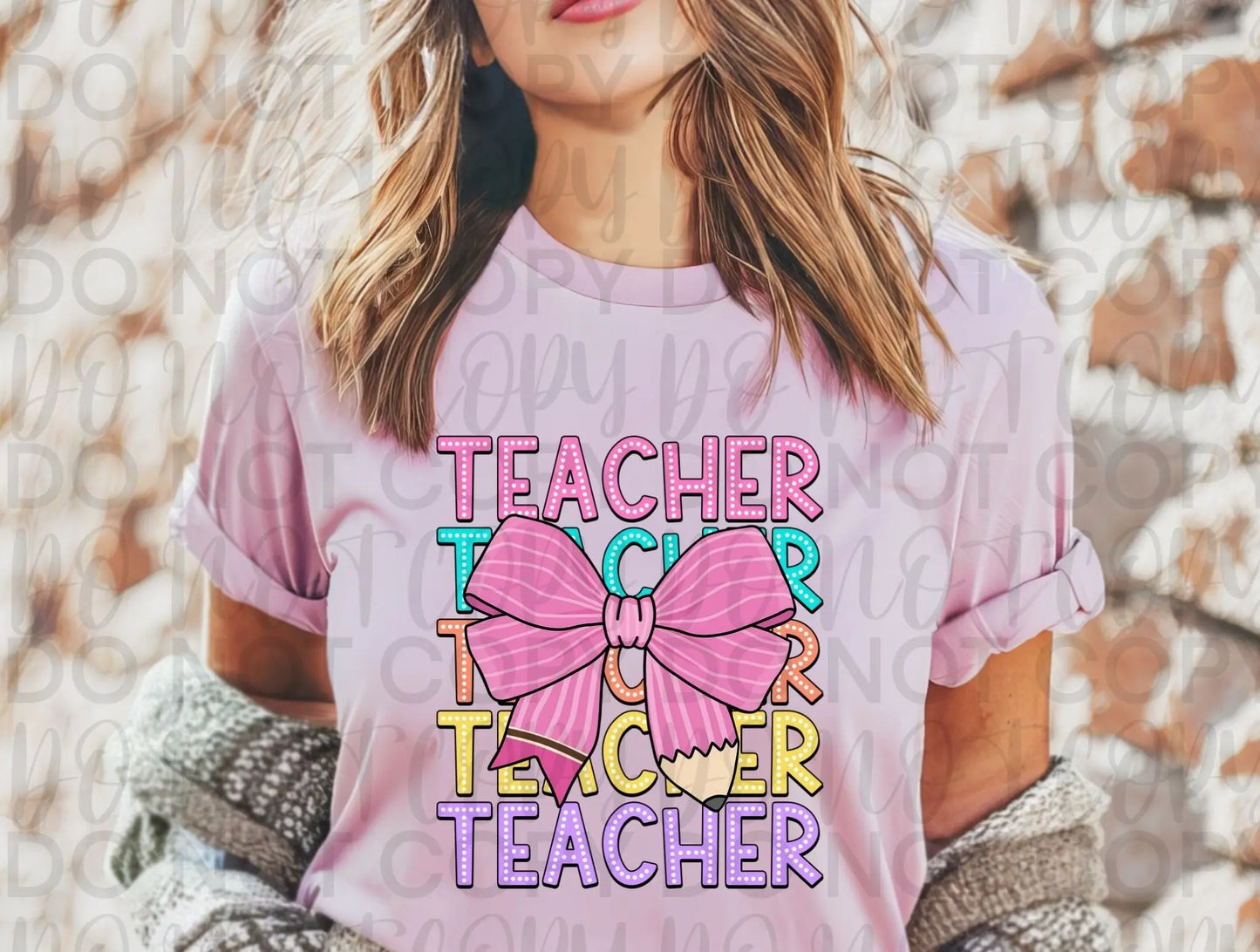 Teacher stacked with bow - Branded By Barta