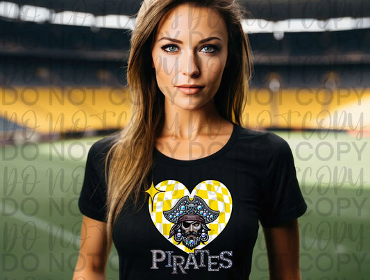 Pirates Rhinestone Heart Tee - Branded By Barta