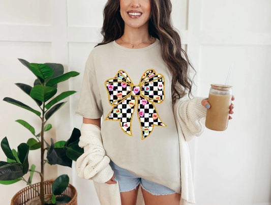 Valentines Day checkered bow candy hearts