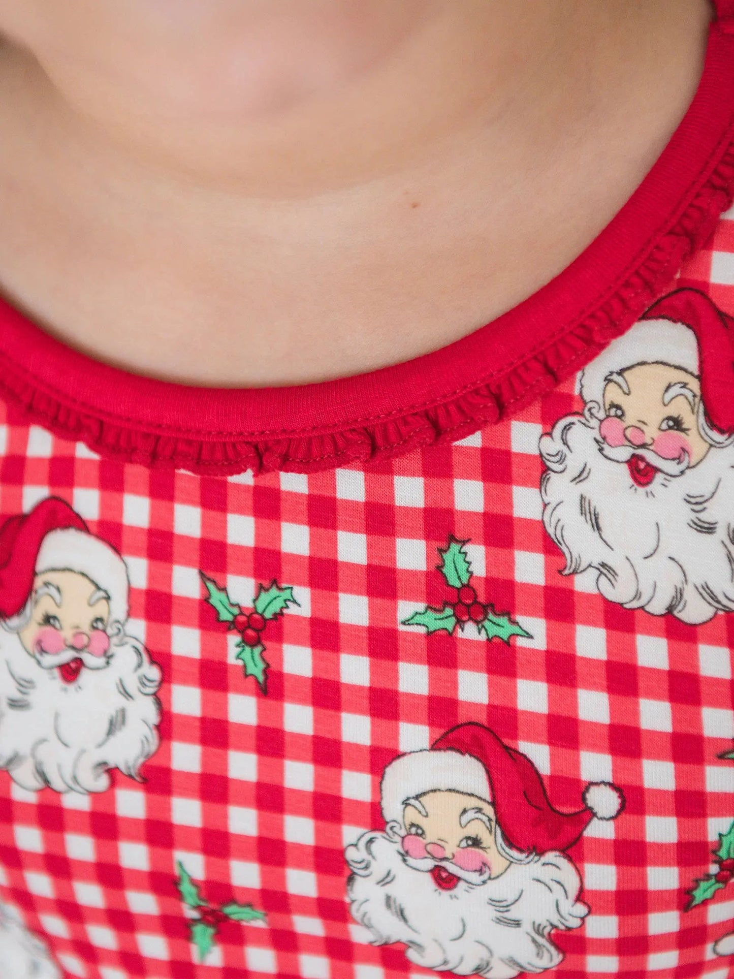 SoftSnooze™ Girls Bamboo Viscose Red Dear Santa Ruffle Long Sleeve Pajama Set RuffleButts + RuggedButts