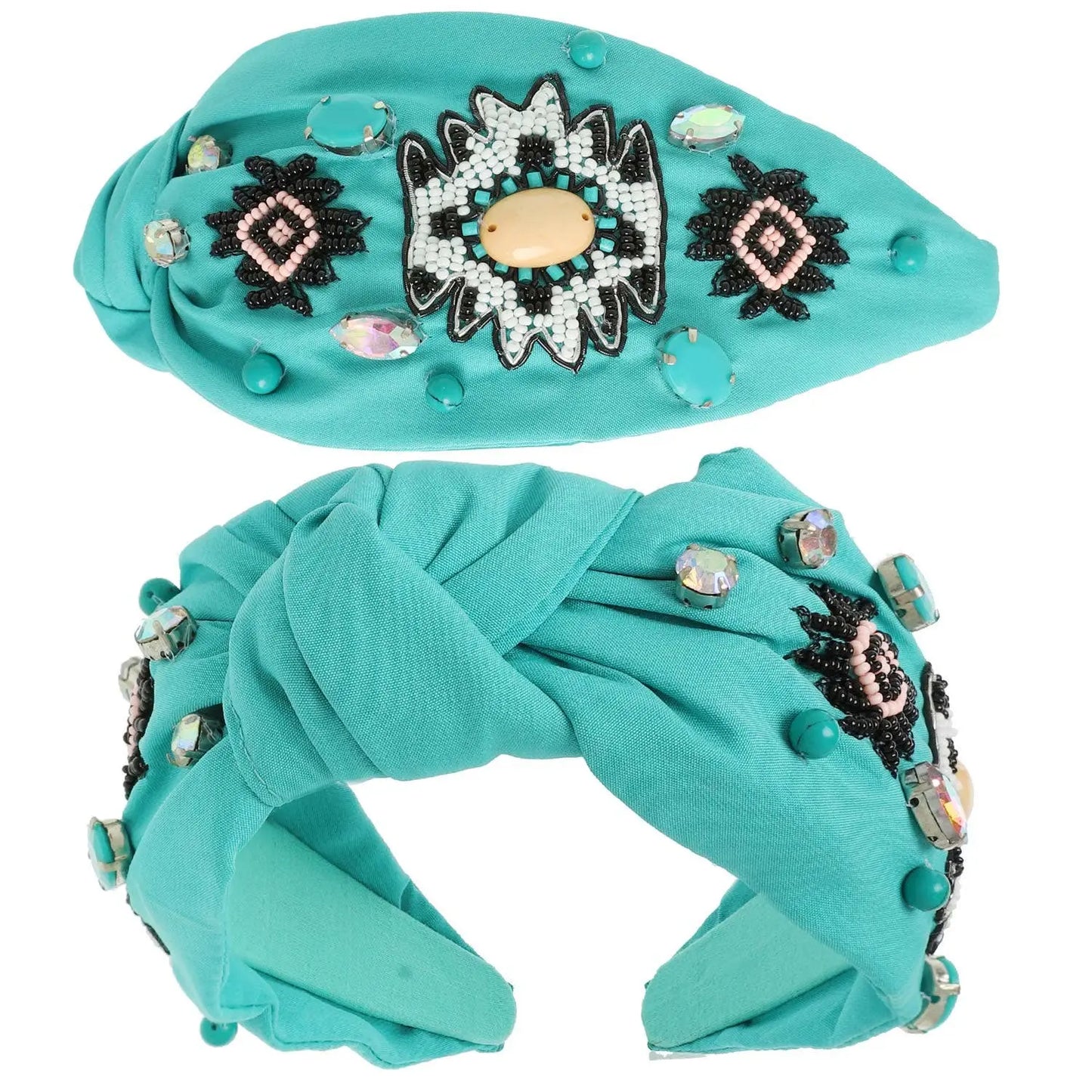 Western Aztec Design Top Knotted Beaded Headband SP Sophia Collection