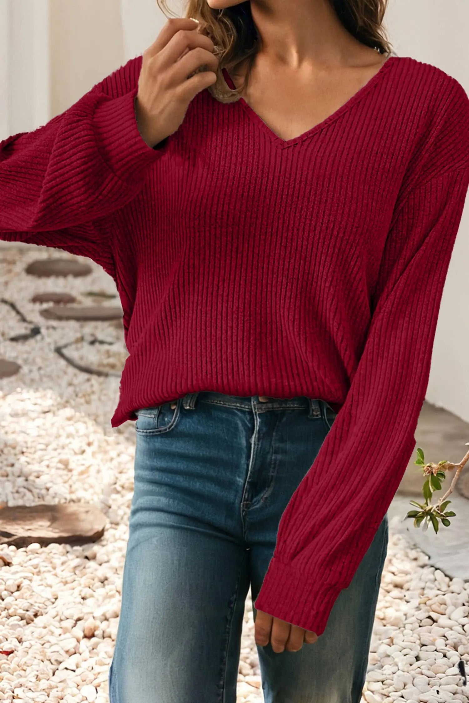 Print Back Bow Tie Drop Shoulder Long Sleeve Top Little Daisy Closet