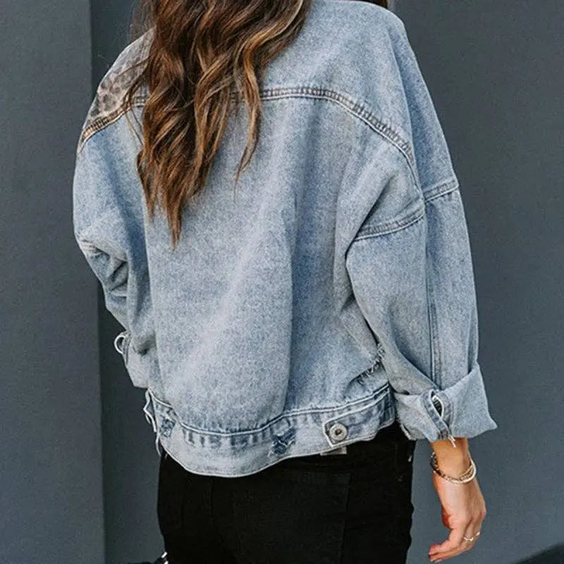 Leopard Print Patchwork Denim Jacket - Branded By Barta