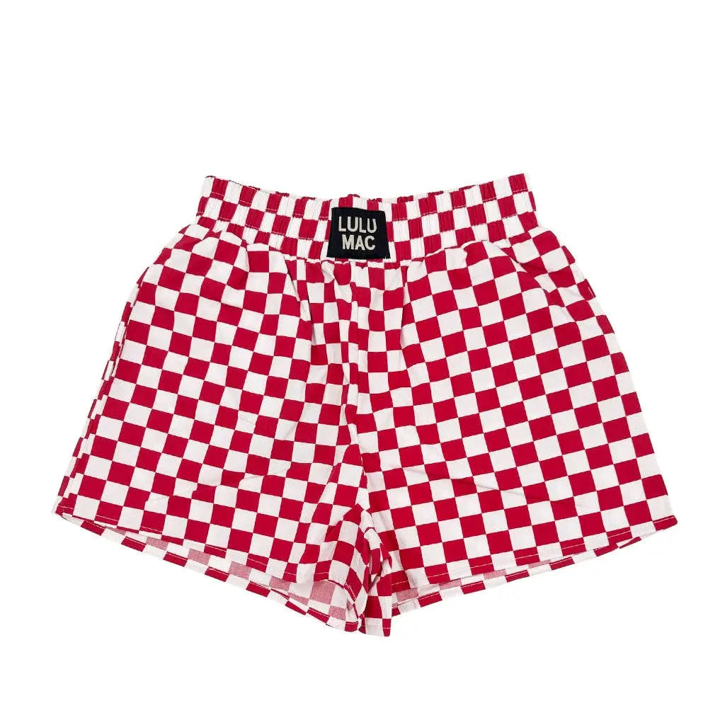 BXCK-DARK RED WHITE CHECK BOXER SHORT Girlie Girl Originals