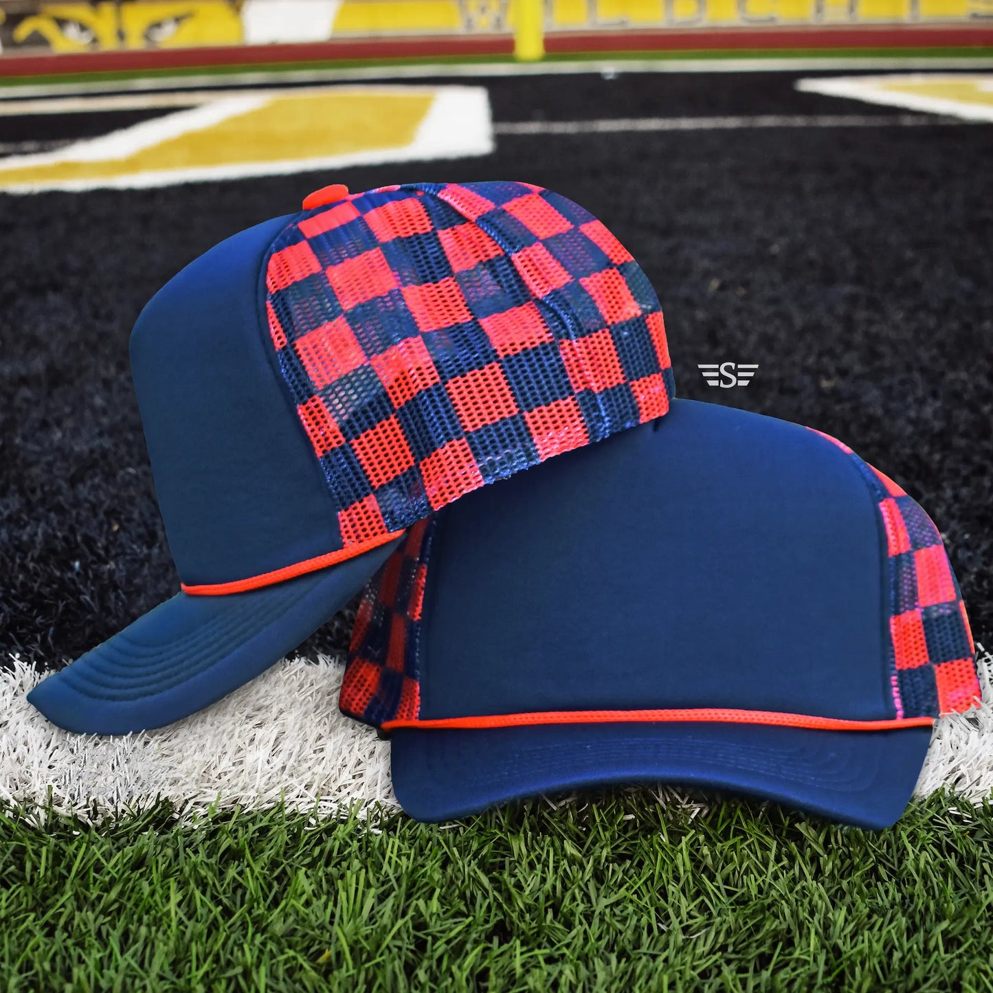 Checkered Mesh Back Foam Trucker Cap Flying S Company