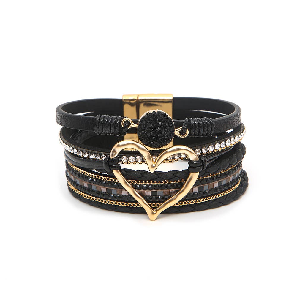 Bohemian Heart Rhinestone Magnetic Buckle Bracelet