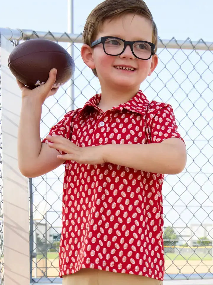 Boys Football Frenzy Knit Short Sleeve Performance Polo RuffleButts + RuggedButts