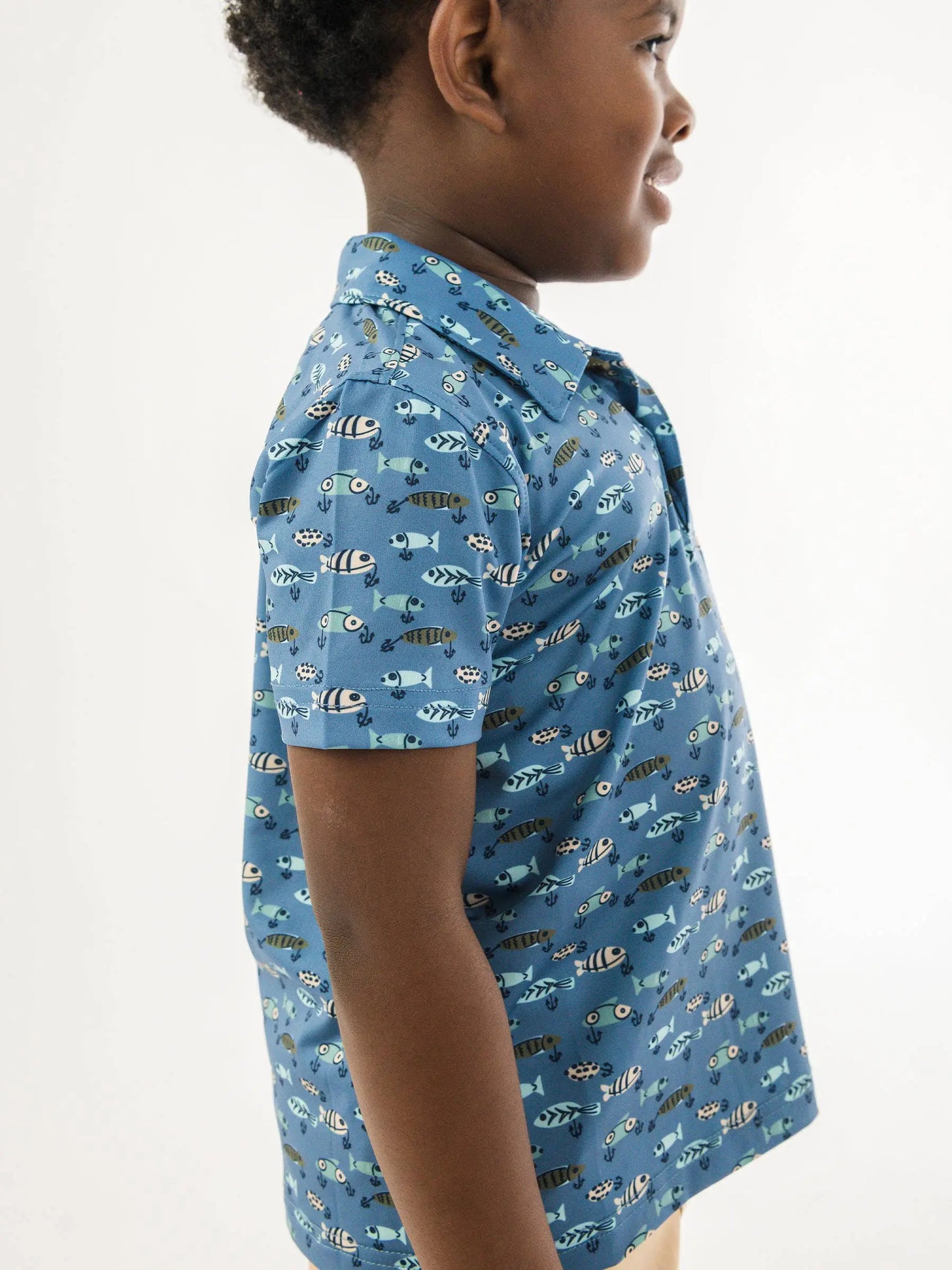 Boys Fish Bait Buddies Knit Short Sleeve Performance Polo RuffleButts + RuggedButts