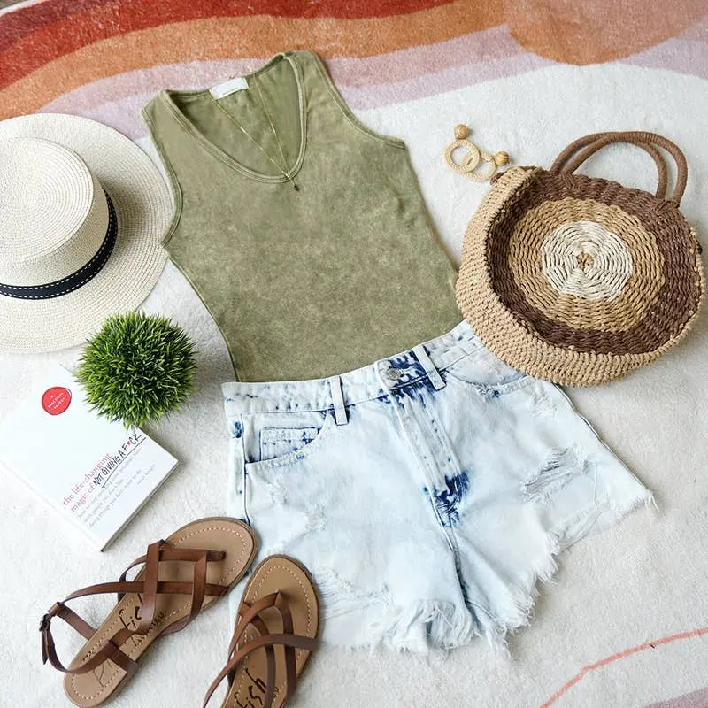 Mineral Wash Bodysuit W/ Snap Buttons - Branded By Barta