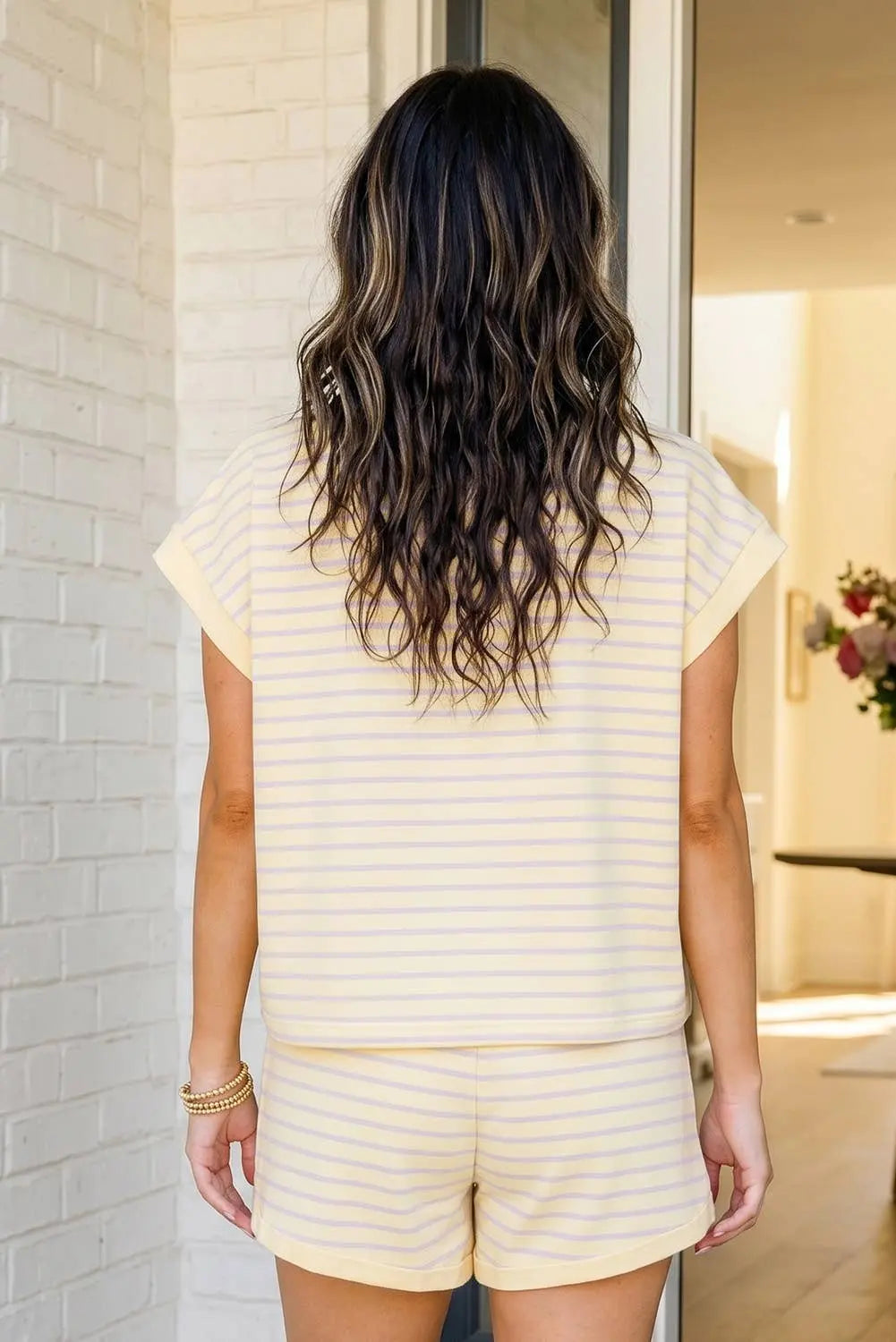 LAS Stripe Relaxed Tee Drawstring Shorts 2pcs Outfit (S-XL) LA Society