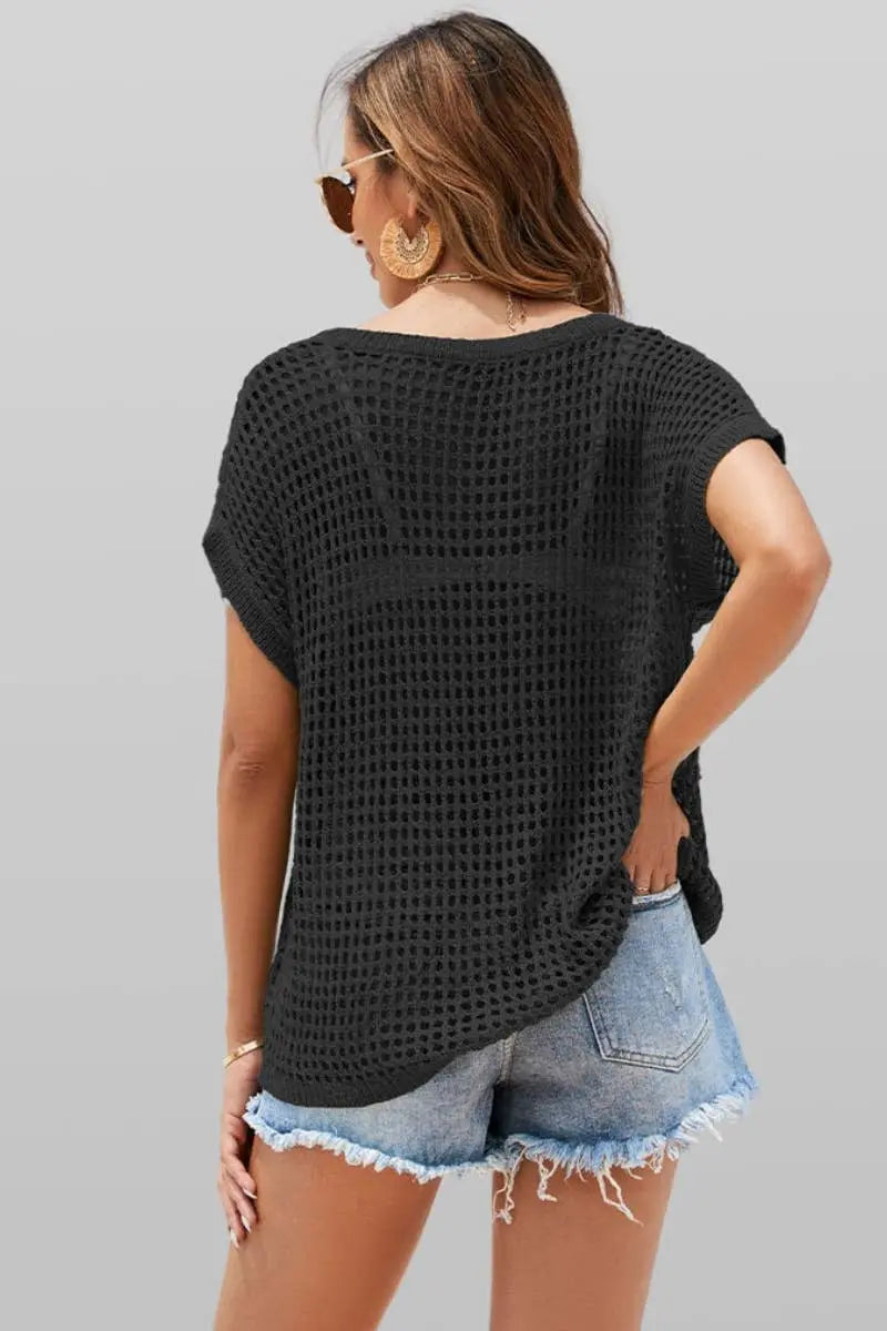 BEACH SEXY KNIT CUT-OUT BATSLEEVE TOP - Branded By Barta