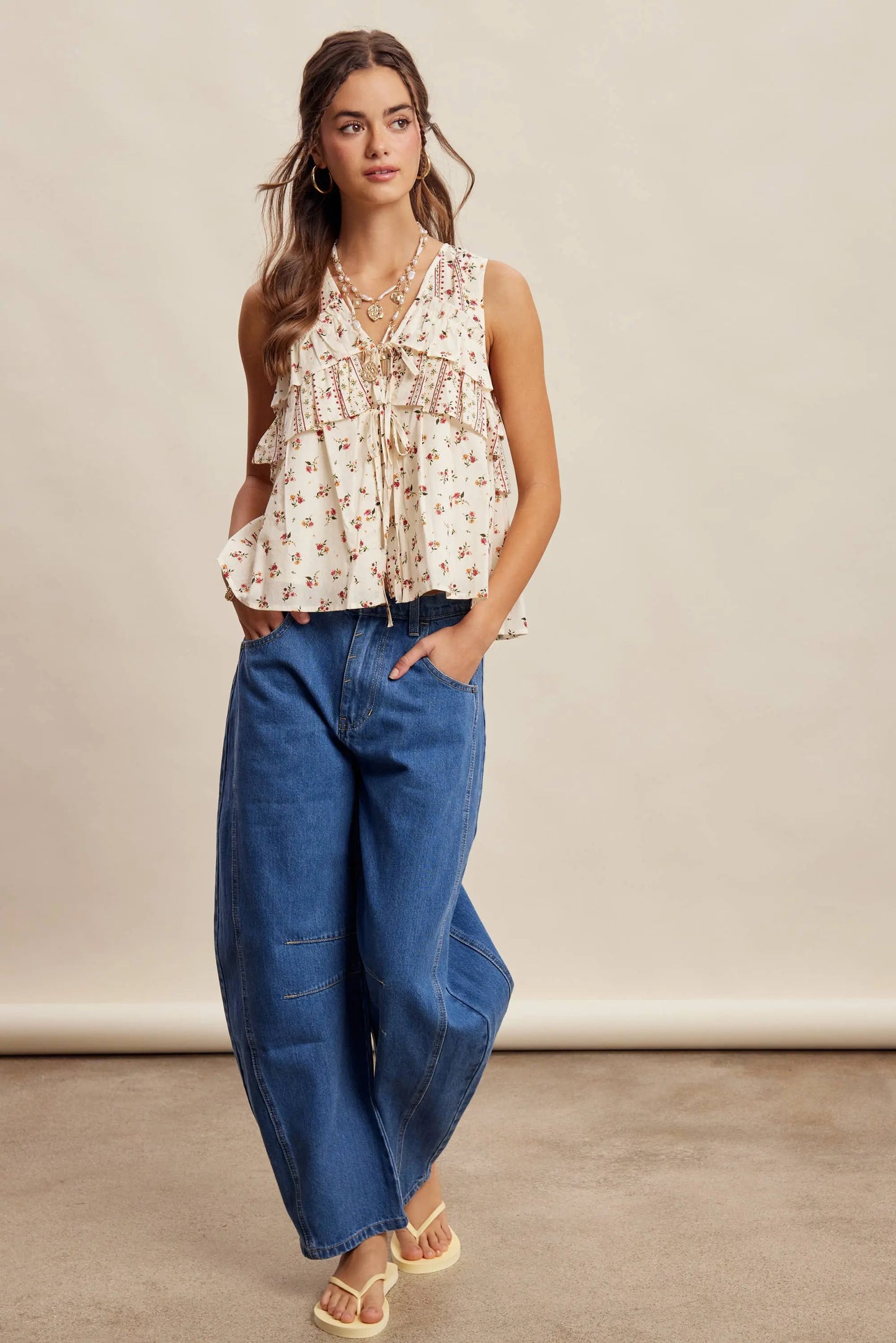 Floral Tiered Ruffle Tie-Front Top LT1465 Listicle