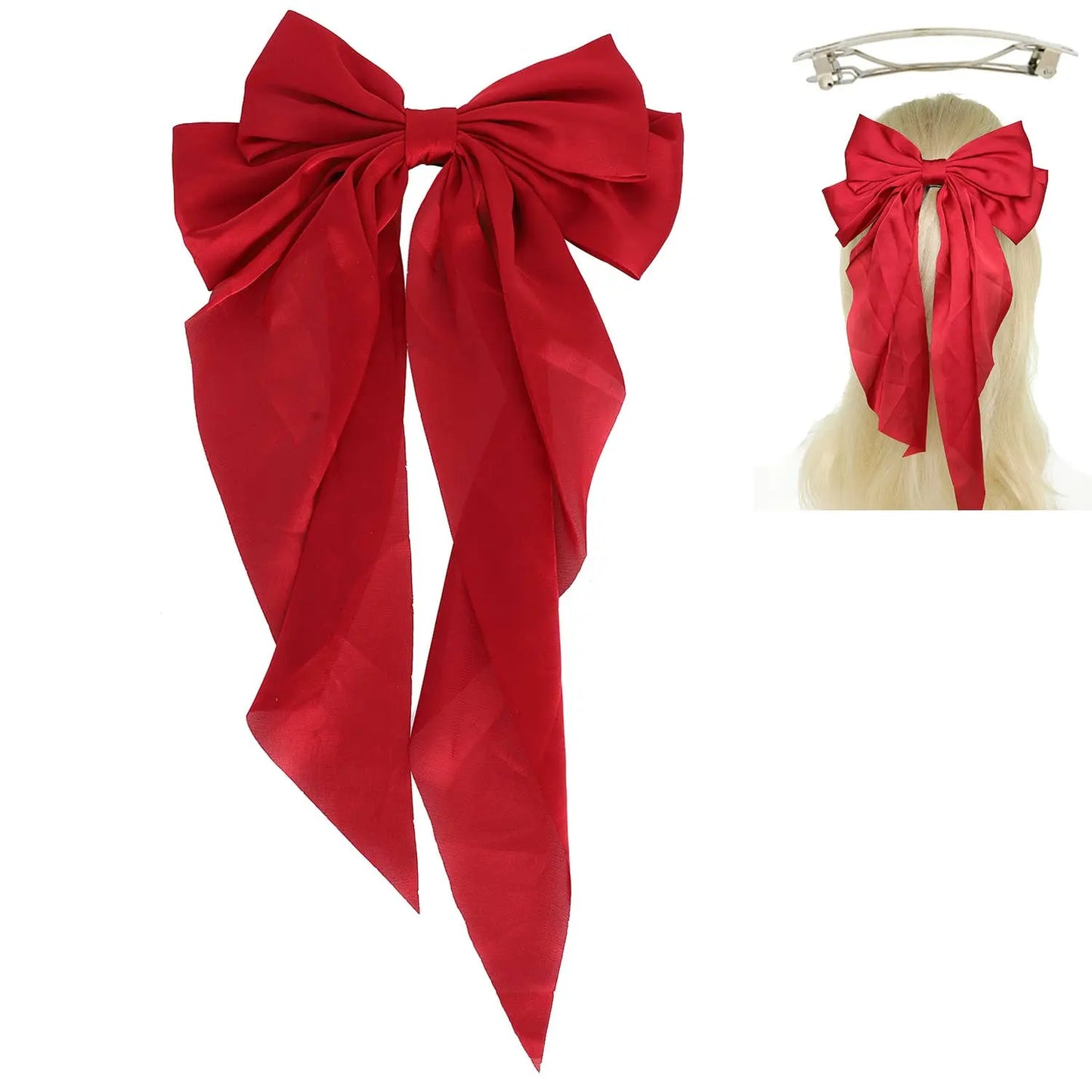 Fashion Fabric Bow Ribbon Barrette Hair Clip SP Sophia Collection