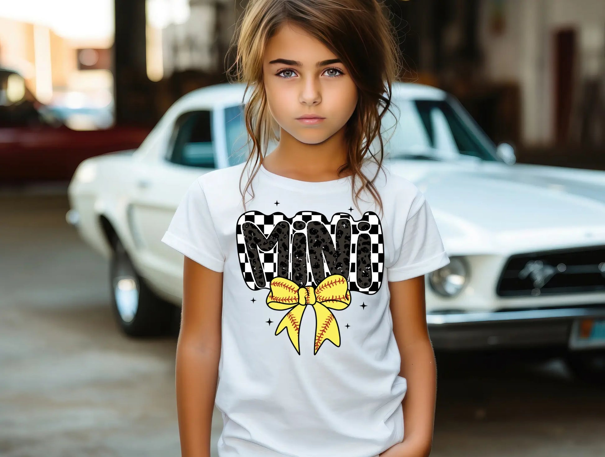 Mini Checkered Softball Bow - Branded By Barta