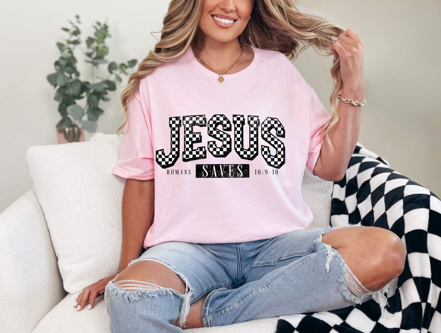 Jesus Saves Black Checkered