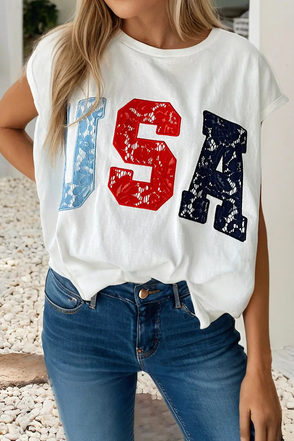 LDC USA Stripe Letter Print Graphic Relaxed Top Little Daisy Closet